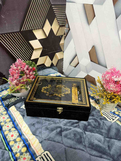 Premium Bridal Quran Gift Set Black Color  Transparent Set, Velvet Holly Quran, Book Mark,  Velvet Box, Velvet  Rahal, Ittar, Tasbeeh