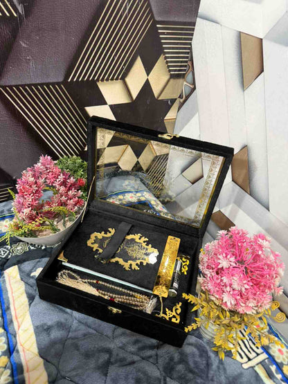 Premium Bridal Quran Gift Set Black Color  Transparent Set, Velvet Holly Quran, Book Mark,  Velvet Box, Velvet  Rahal, Ittar, Tasbeeh