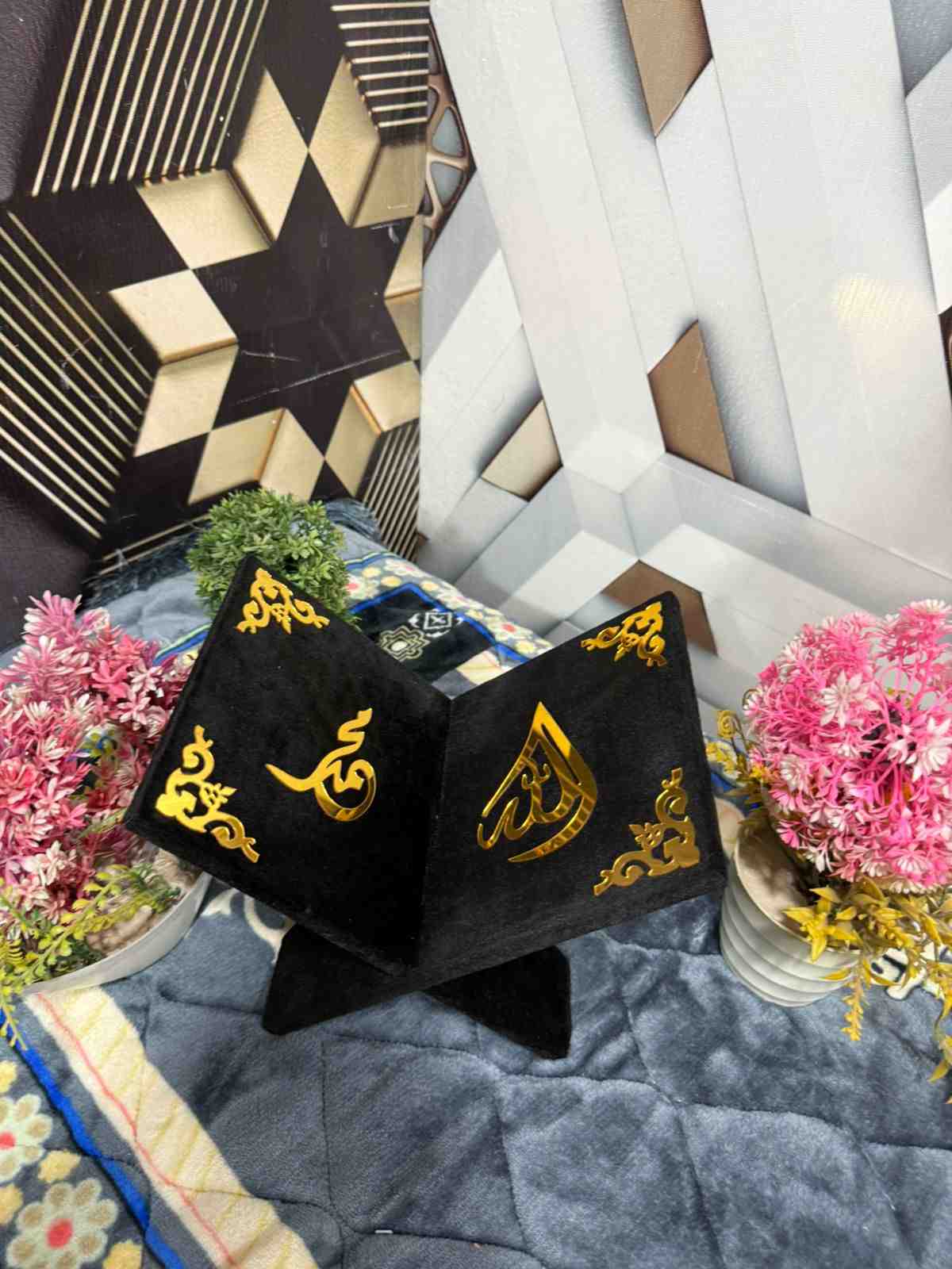 Premium Bridal Quran Gift Set Black Color  Transparent Set, Velvet Holly Quran, Book Mark,  Velvet Box, Velvet  Rahal, Ittar, Tasbeeh