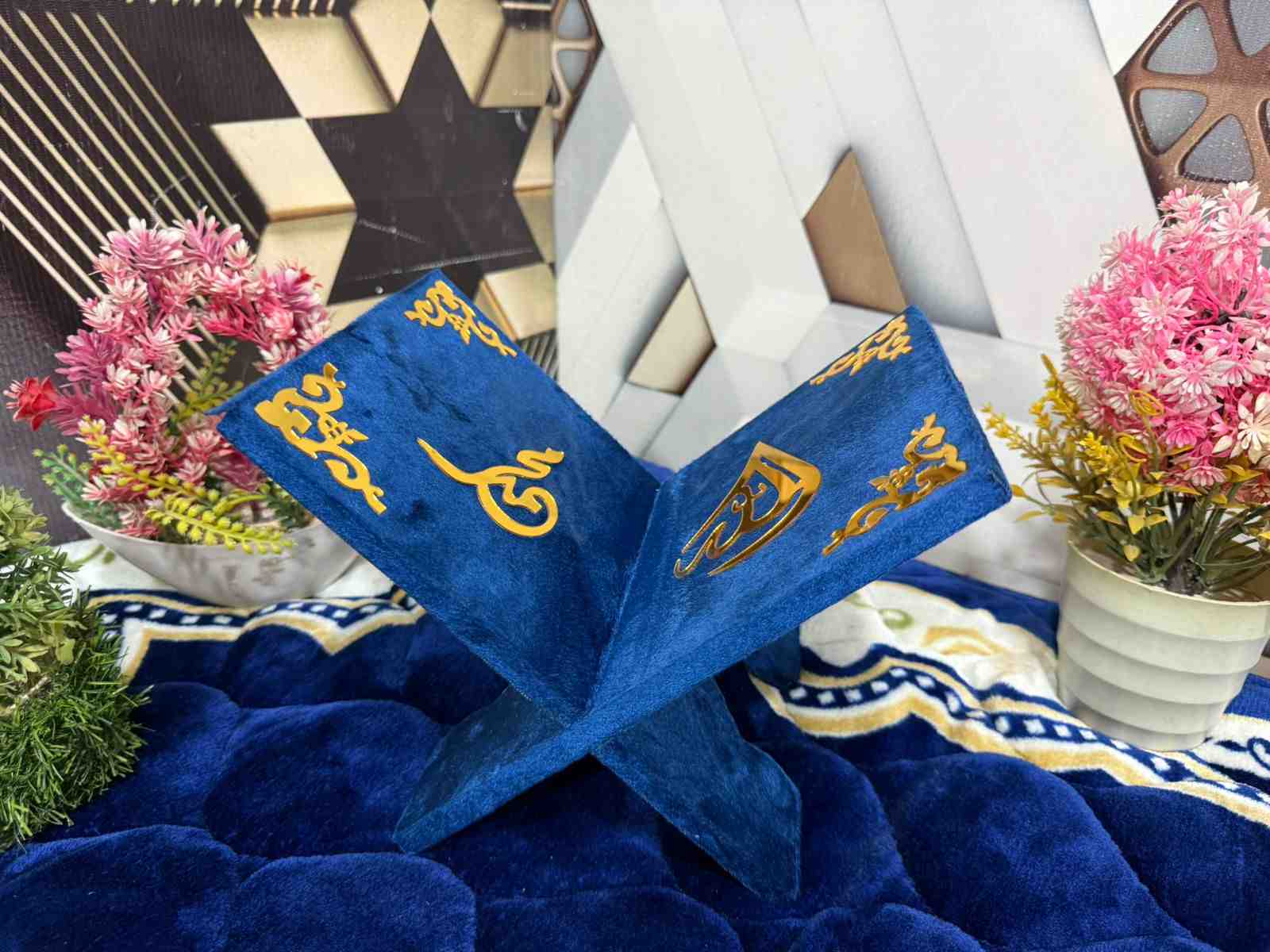 Premium Bridal Quran Gift Set Blue Color  Transparent Set, Velvet Holly Quran, Book Mark,  Velvet Box, Velvet  Rahal, Ittar, Tasbeeh