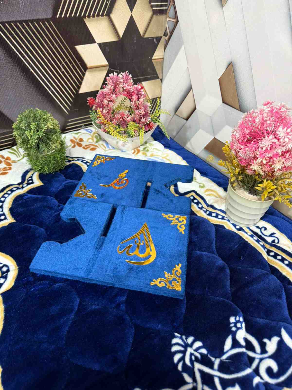 Premium Bridal Quran Gift Set Blue Color  Transparent Set, Velvet Holly Quran, Book Mark,  Velvet Box, Velvet  Rahal, Ittar, Tasbeeh