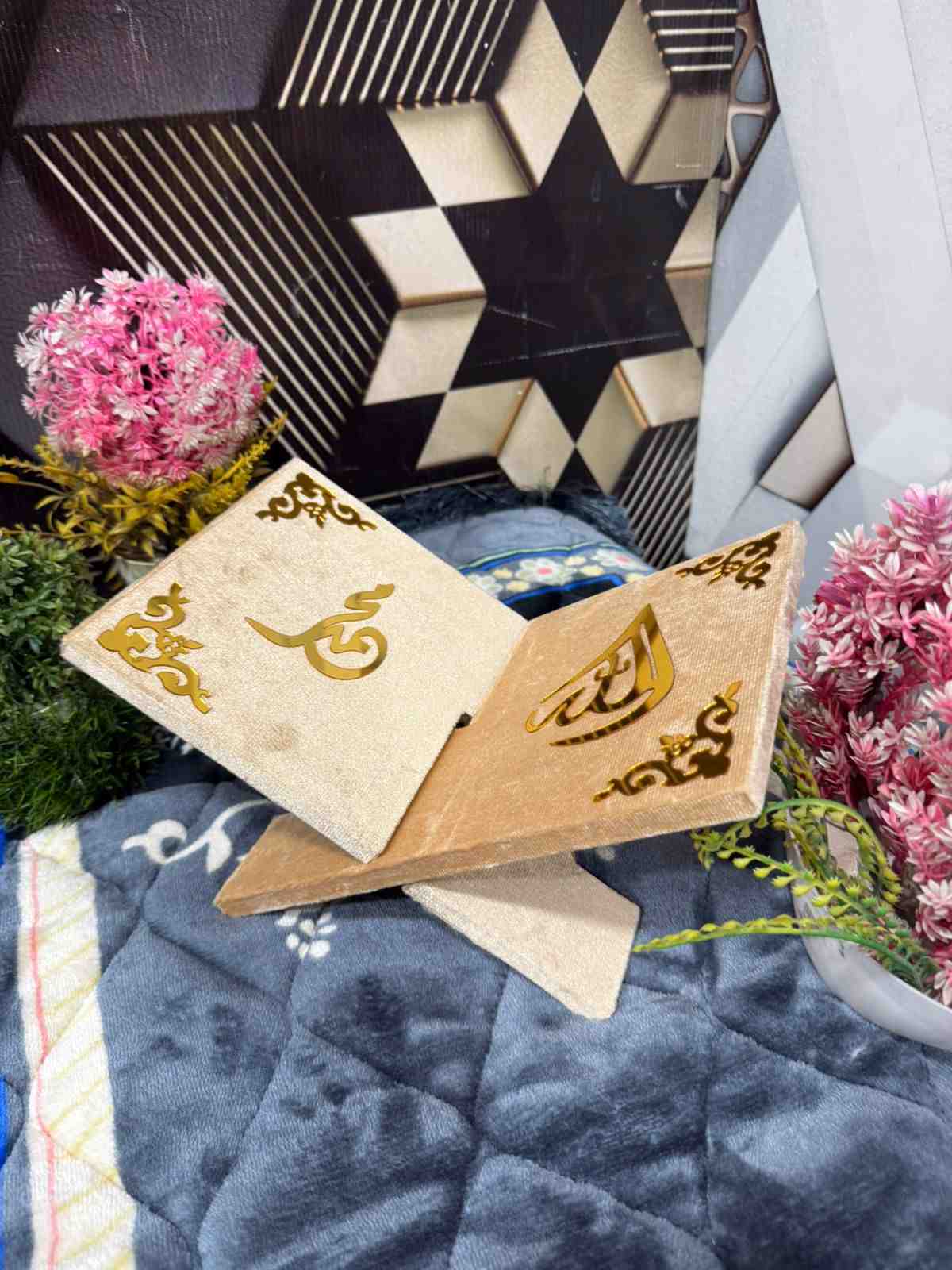 Premium Bridal Quran Gift Set Golden Color  Transparent Set, Velvet Holly Quran, Book Mark,  Velvet Box, Velvet  Rahal, Ittar, Tasbeeh