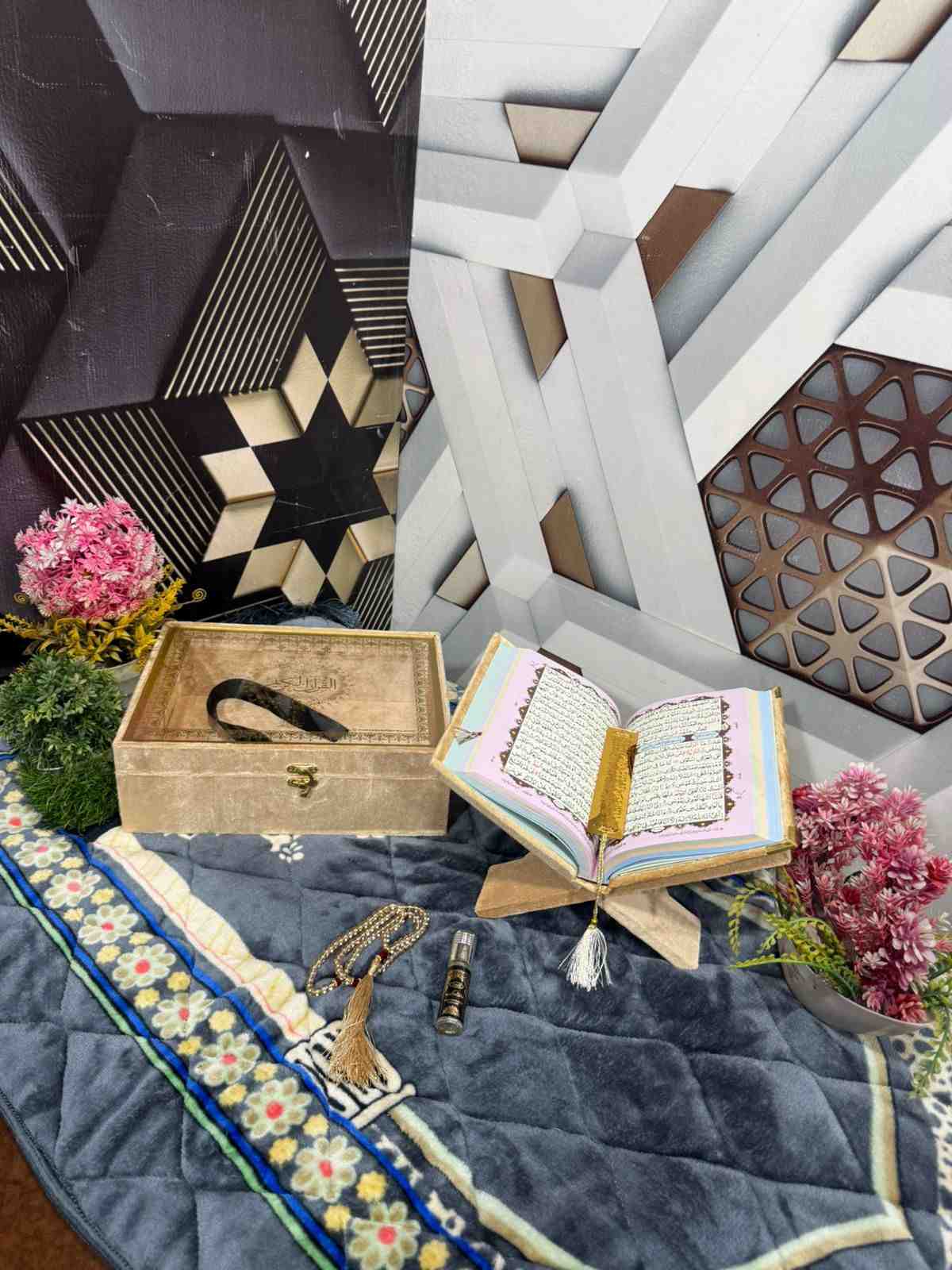 Premium Bridal Quran Gift Set Golden Color  Transparent Set, Velvet Holly Quran, Book Mark,  Velvet Box, Velvet  Rahal, Ittar, Tasbeeh