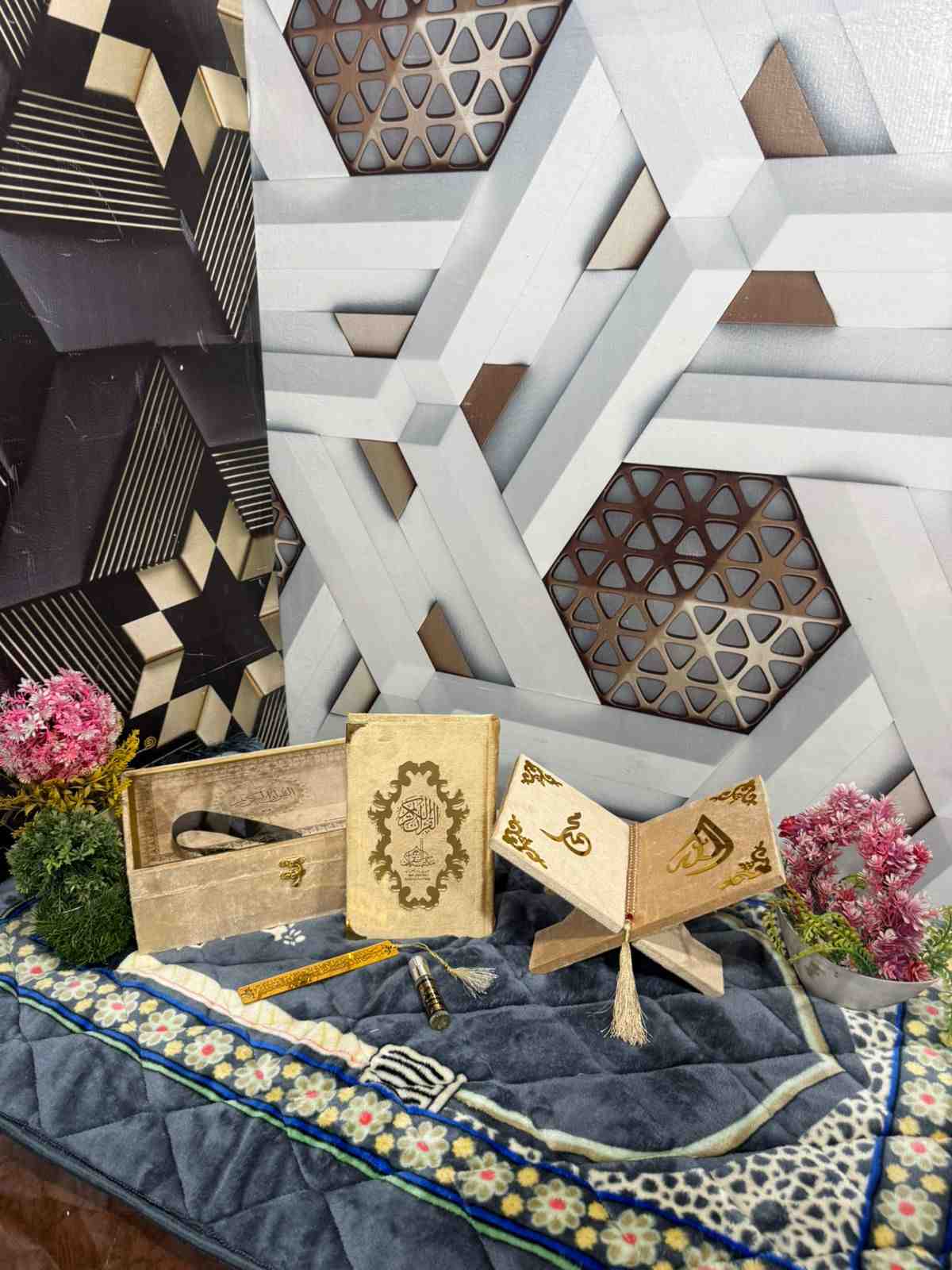 Premium Bridal Quran Gift Set Golden Color  Transparent Set, Velvet Holly Quran, Book Mark,  Velvet Box, Velvet  Rahal, Ittar, Tasbeeh