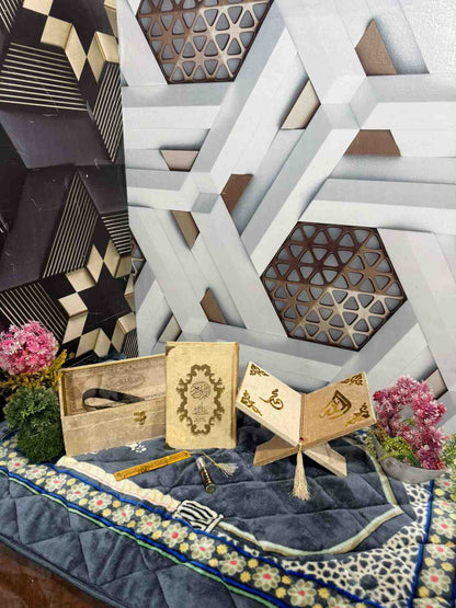 Premium Bridal Quran Gift Set Golden Color  Transparent Set, Velvet Holly Quran, Book Mark,  Velvet Box, Velvet  Rahal, Ittar, Tasbeeh