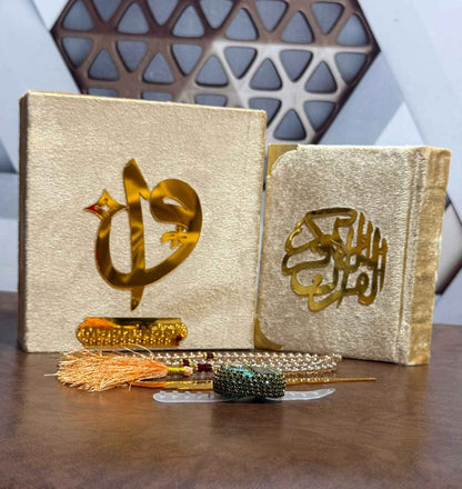 Pocket-Size Quran in Turkish-Inspired Velvet Box Golden