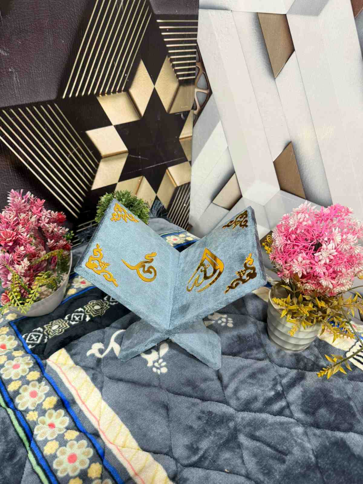 Premium Bridal Quran Gift Set Gray Color Transparent Set, Velvet Holly Quran, Book Mark,  Velvet Box, Velvet  Rahal, Ittar, Tasbeeh