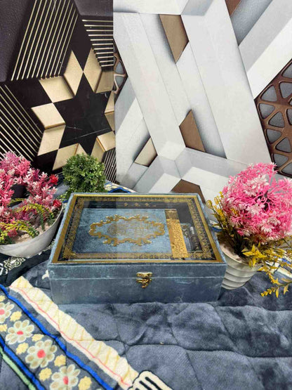Premium Bridal Quran Gift Set Gray Color Transparent Set, Velvet Holly Quran, Book Mark,  Velvet Box, Velvet  Rahal, Ittar, Tasbeeh