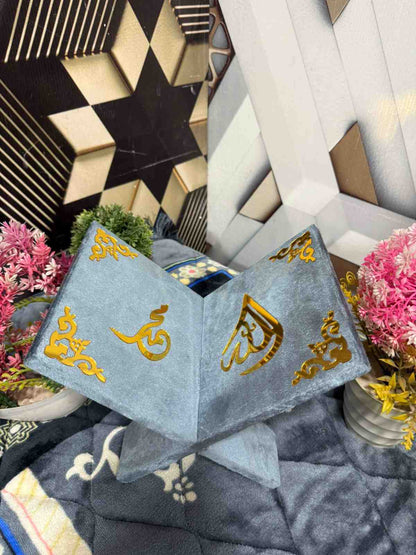 Premium Bridal Quran Gift Set Gray Color Transparent Set, Velvet Holly Quran, Book Mark,  Velvet Box, Velvet  Rahal, Ittar, Tasbeeh
