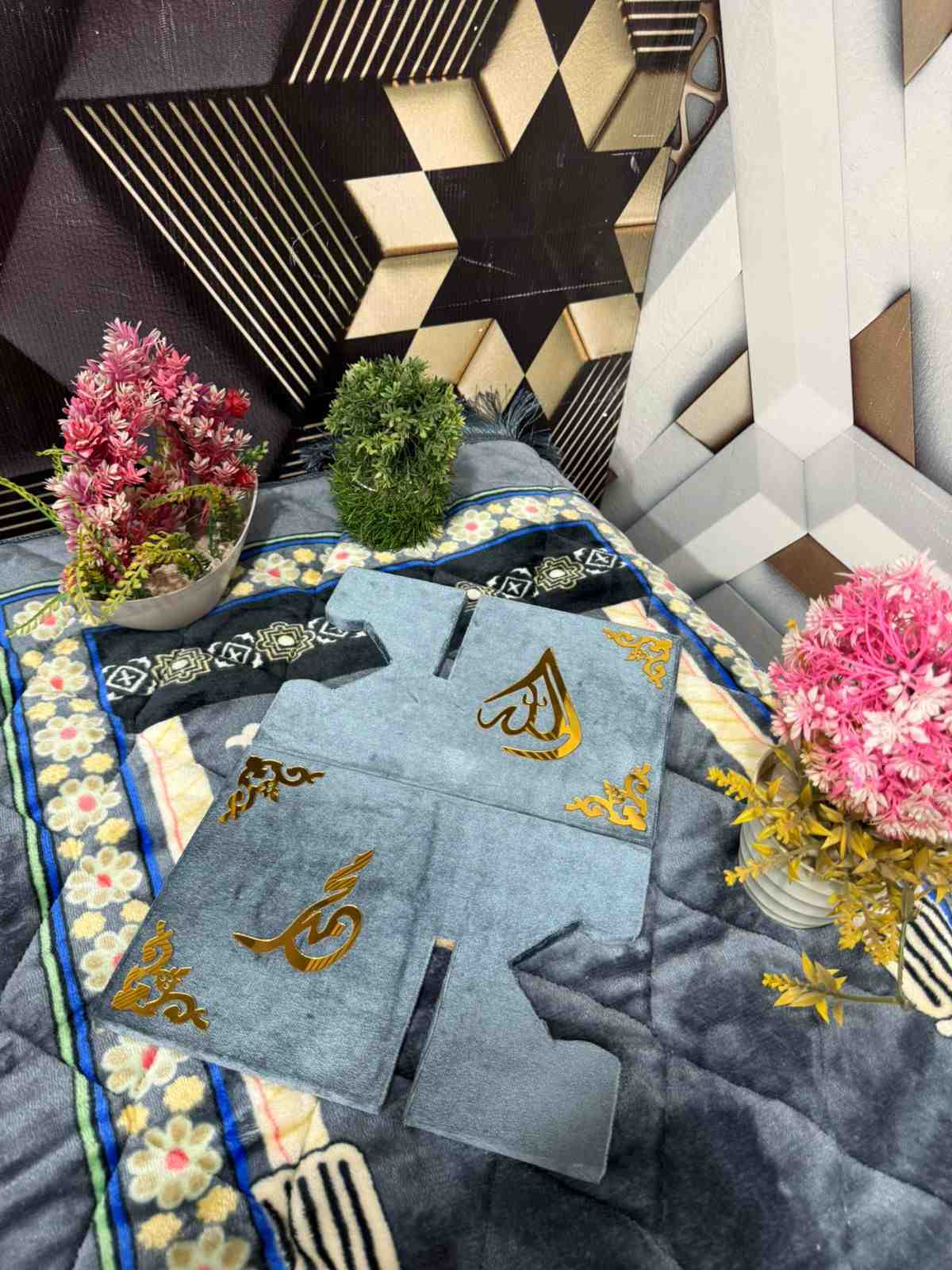 Premium Bridal Quran Gift Set Gray Color Transparent Set, Velvet Holly Quran, Book Mark,  Velvet Box, Velvet  Rahal, Ittar, Tasbeeh