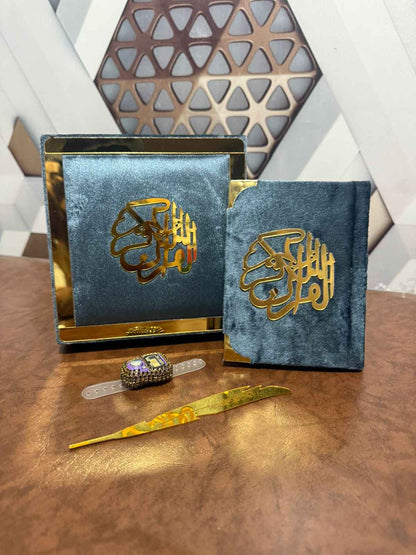 Holy Quran Gift Set (Pocket Size) Gray Color