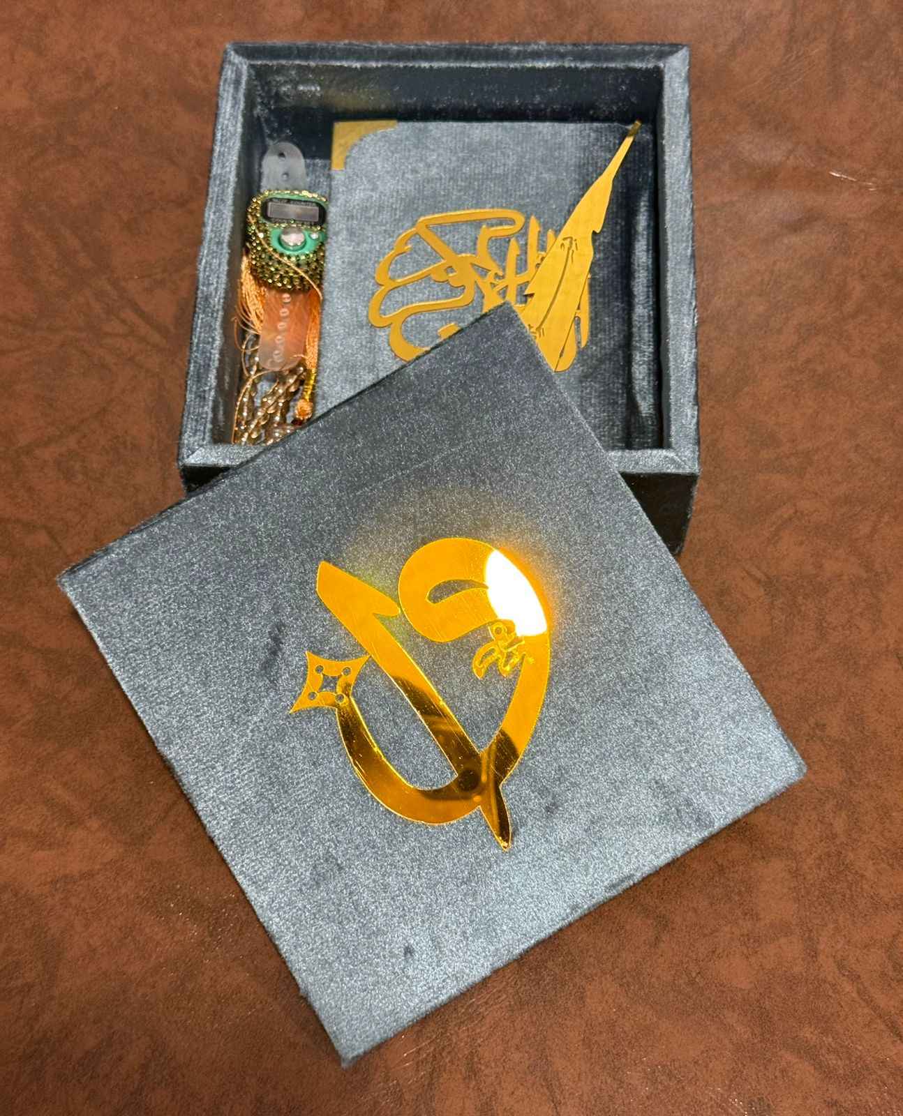 Pocket-Size Quran in Turkish-Inspired Velvet Box Gray