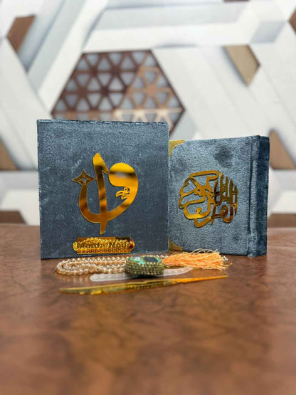 Pocket-Size Quran in Turkish-Inspired Velvet Box Gray