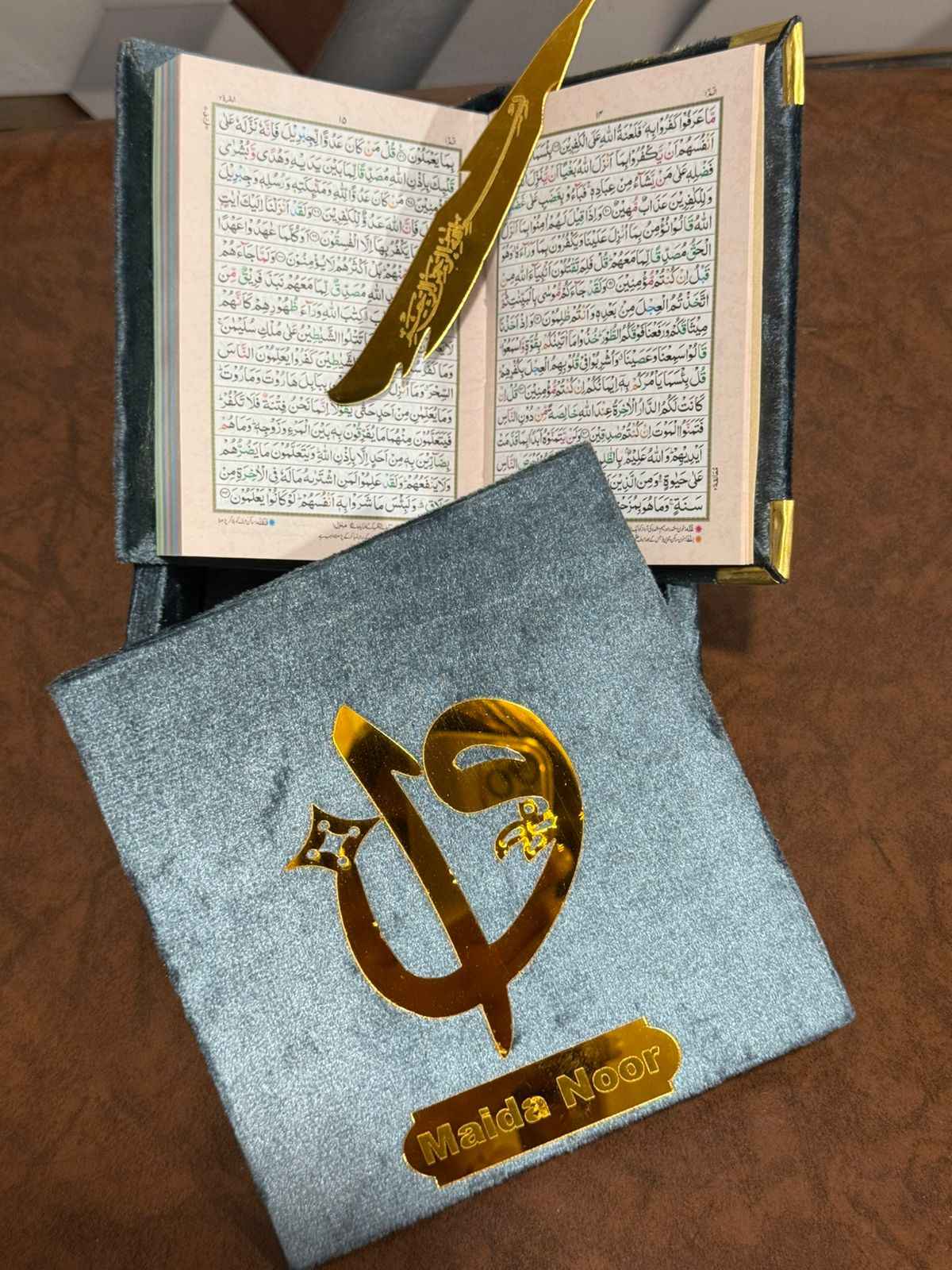Pocket-Size Quran in Turkish-Inspired Velvet Box Gray