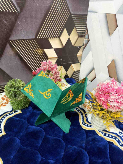 Premium Bridal Quran Gift Set Green Color Transparent Set, Velvet Holly Quran, Book Mark,  Velvet Box, Velvet  Rahal, Ittar, Tasbeeh
