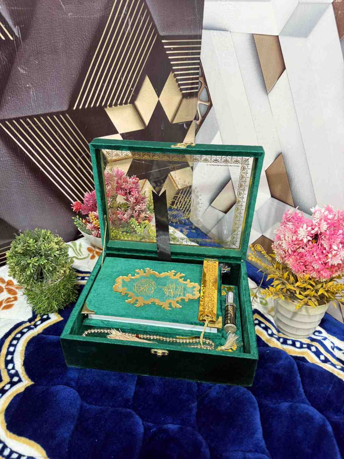 Premium Bridal Quran Gift Set  Transparent Box, Velvet Holly Quran, Book Mark,  Velvet Box, Velvet  Rahal, Ittar, Tasbeeh