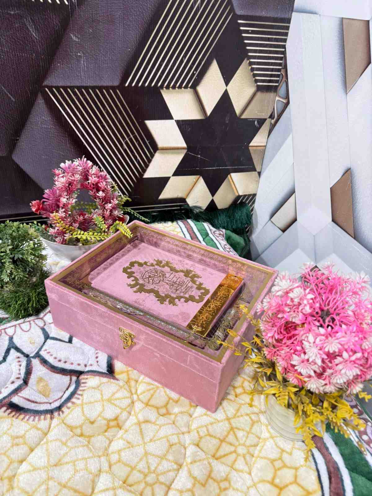 Premium Bridal Quran Gift Set  Transparent Box, Velvet Holly Quran, Book Mark,  Velvet Box, Velvet  Rahal, Ittar, Tasbeeh