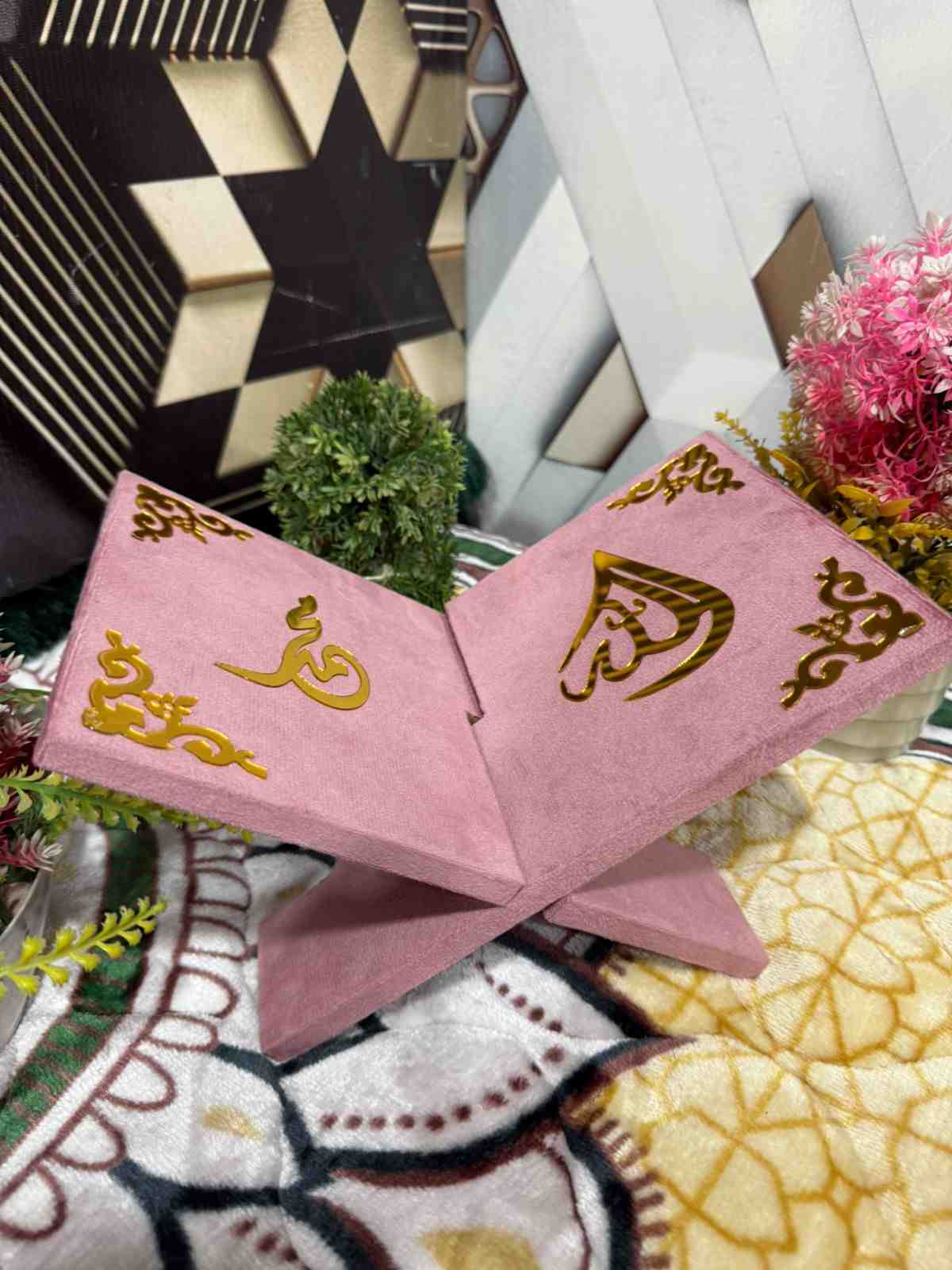 Premium Bridal Quran Gift Set Pink Color Transparent Set, Velvet Holly Quran, Book Mark,  Velvet Box, Velvet  Rahal, Ittar, Tasbeeh