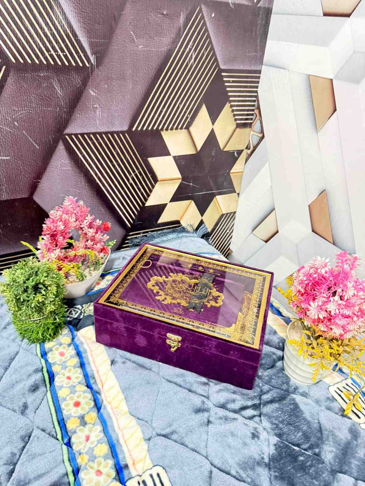 Premium Bridal Quran Gift Set  Transparent Box, Velvet Holly Quran, Book Mark,  Velvet Box, Velvet  Rahal, Ittar, Tasbeeh