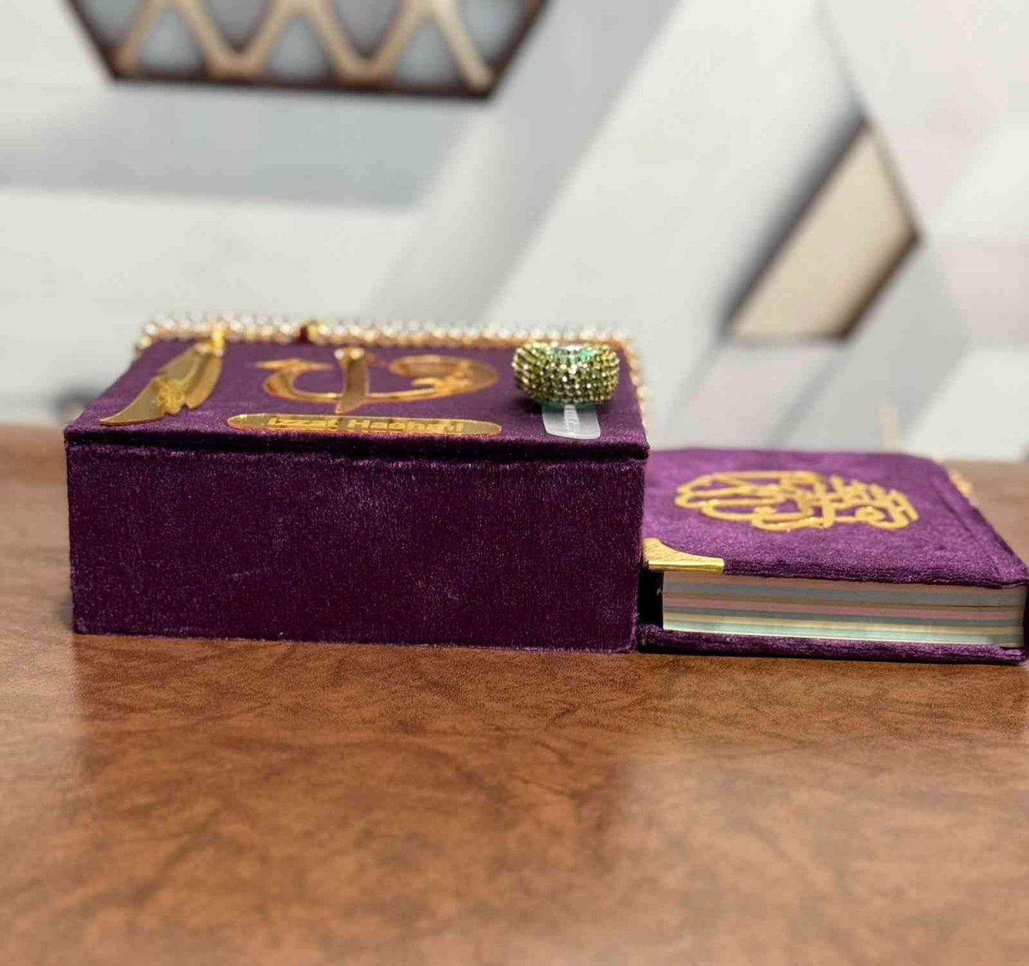 Pocket-Size Quran in Turkish-Inspired Velvet Box Purple