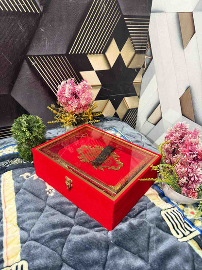 Premium Bridal Quran Gift Set Red Color Transparent Set, Velvet Holly Quran, Book Mark,  Velvet Box, Velvet  Rahal, Ittar, Tasbeeh