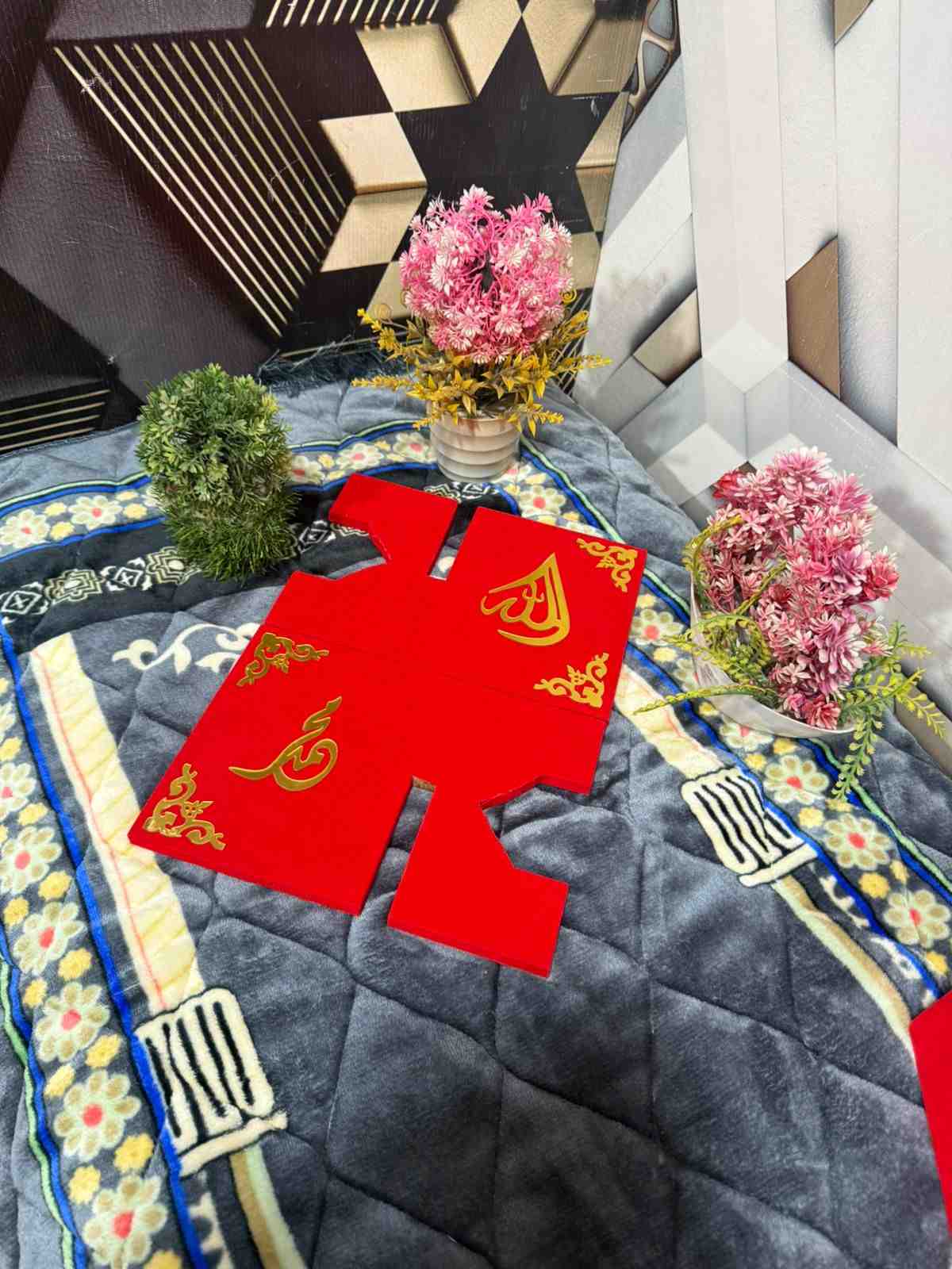 Premium Bridal Quran Gift Set Red Color Transparent Set, Velvet Holly Quran, Book Mark,  Velvet Box, Velvet  Rahal, Ittar, Tasbeeh