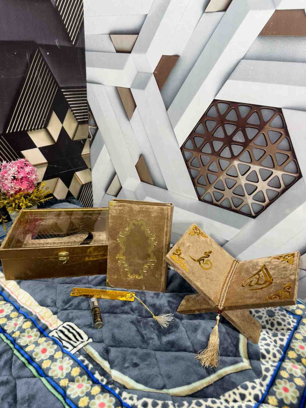 Premium Bridal Quran Gift Set Skin Color Transparent Set, Velvet Holly Quran, Book Mark,  Velvet Box, Velvet  Rahal, Ittar, Tasbeeh