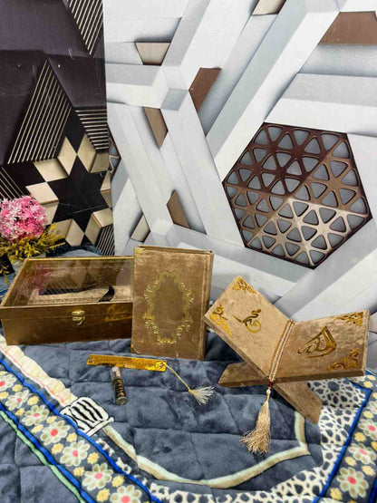 Premium Bridal Quran Gift Set Skin Color Transparent Set, Velvet Holly Quran, Book Mark,  Velvet Box, Velvet  Rahal, Ittar, Tasbeeh