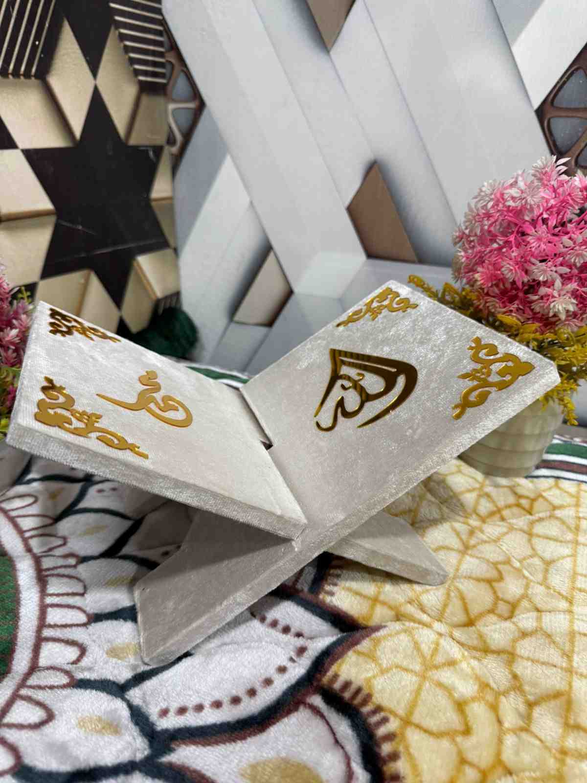 Premium Bridal Quran Gift Set Ofwhite color Transparent Set, Velvet Holly Quran, Book Mark,  Velvet Box, Velvet  Rahal, Ittar, Tasbeeh